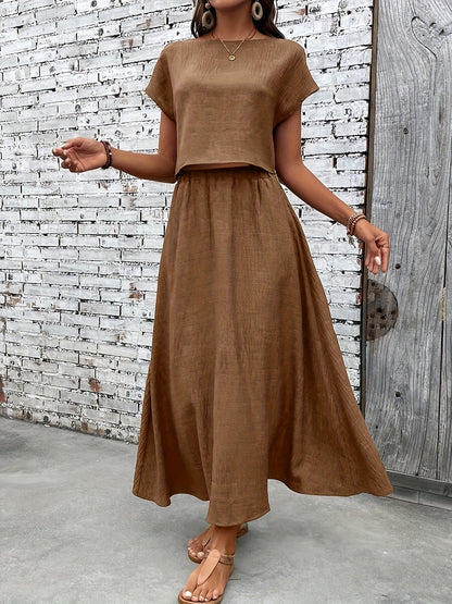 Damen Zweiteiliges Set Elegantes Crop Top und Maxirock für Alltag und besondere Anlässe