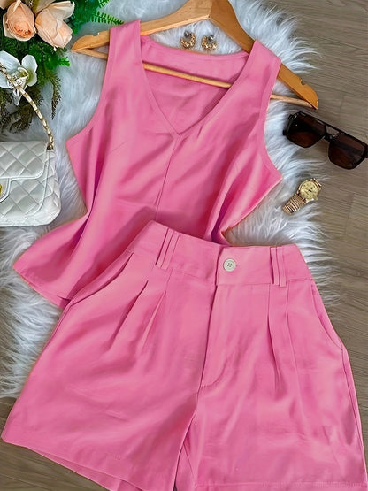 Damen Sommer Set – Elegantes ärmelloses Top und High-Waist Shorts, Casual Chic für Alltag & Urlaub