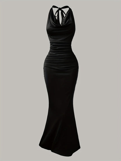 Damen Abendkleid Elegantes Maxikleid mit Wasserfallausschnitt und Rückenfrei für besondere Anlässe