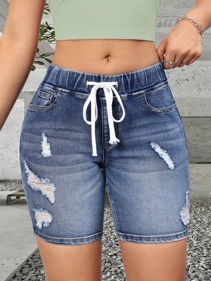 Damen Bermuda Jeansshorts im Used-Look mit Kordelzug – Lässige Sommermode