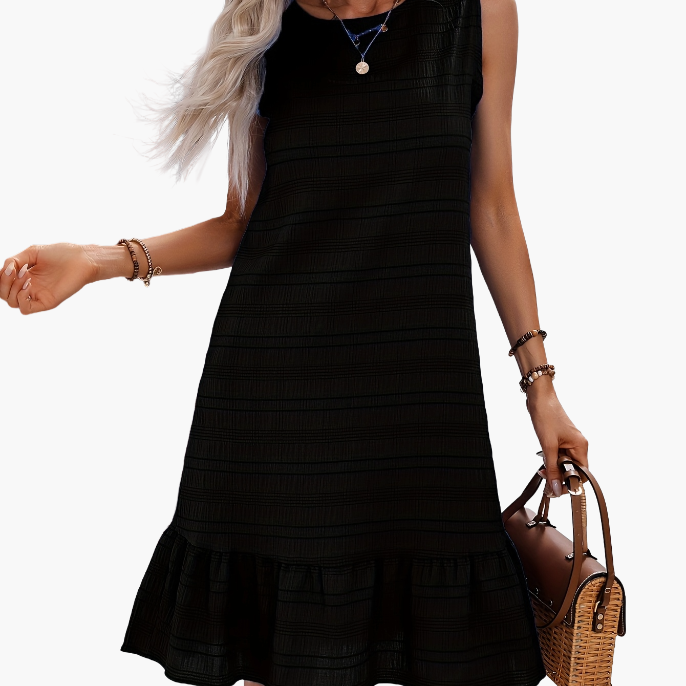 Damen Sommerkleid ärmellos A-Linie mit Volant – Eleganter Freizeit- und Urlaubslook
