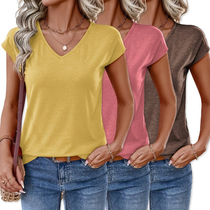 Damen V-Ausschnitt Basic T-Shirt 3er-Pack – Casual Style für Alltag und Freizeit