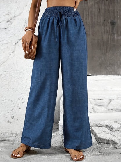 Damen Weitbeinige Freizeithose mit Elastikbund – Elegante Sommerhose für Alltag und Urlaub