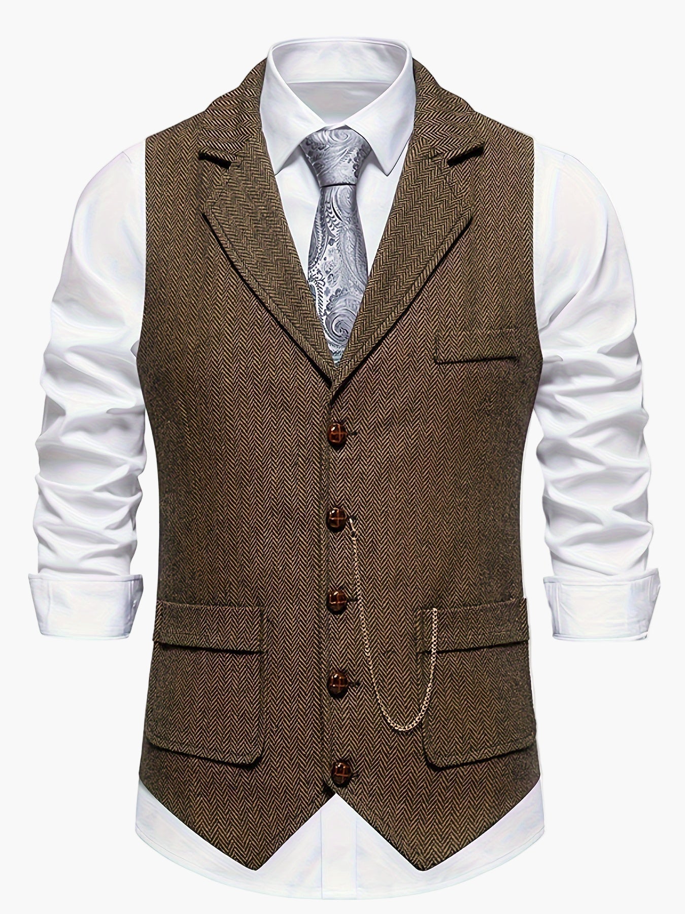 Herren Weste im Vintage-Stil mit Reverskragen und Taschenuhr-Kette