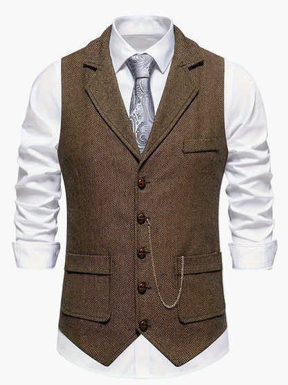 Herren Weste im Vintage-Stil mit Reverskragen und Taschenuhr-Kette