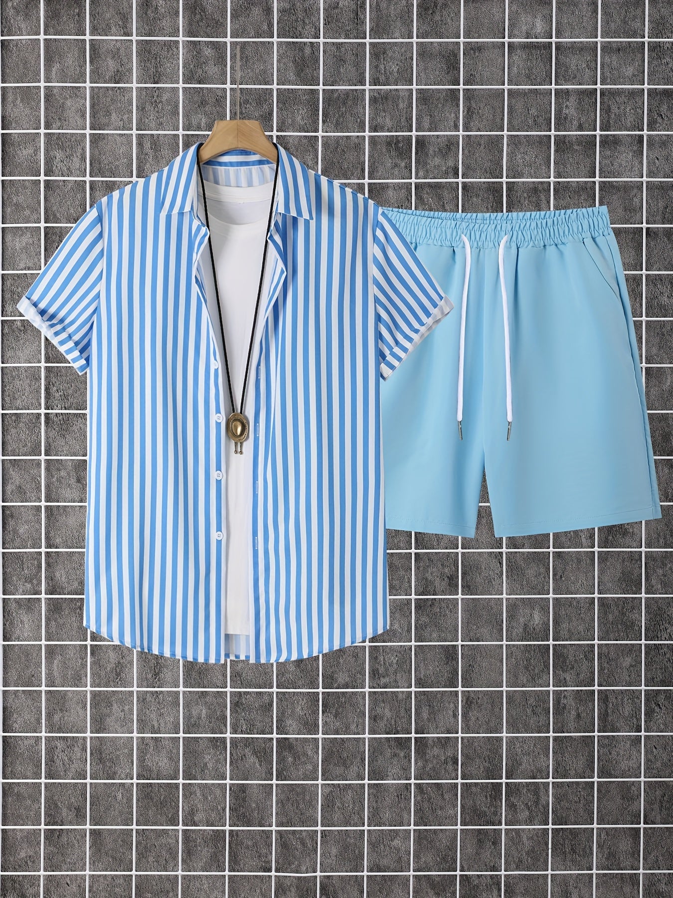 Herren Freizeit Set – Gestreiftes Hemd mit Shorts, Moderner Sommer-Look