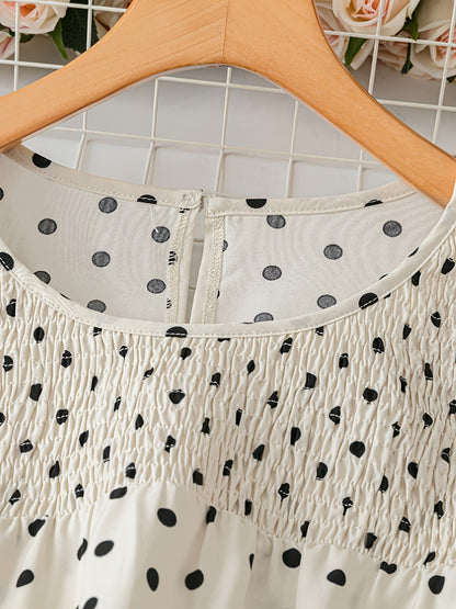 Damen Polka Dot Bluse mit Smok-Detail und Kurzarm – Eleganter Sommer-Look für Alltag & Freizeit