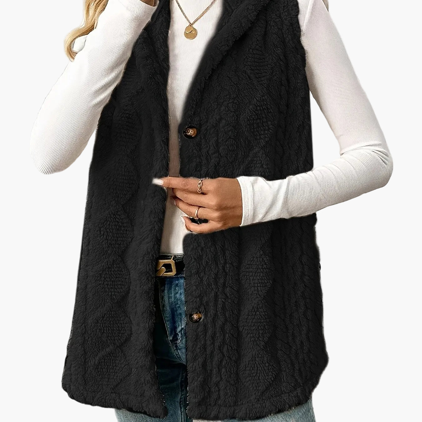 Damen Strickweste mit Kapuze und Knöpfen – Eleganter Freizeit-Look für jeden Anlass