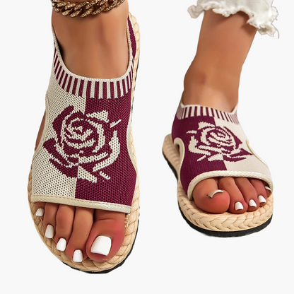 Damen Freizeit Sandalen mit Blumenmuster – Bequeme Sommerschuhe im modernen Strick-Look