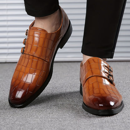 Herren Business-Slipper Vintage mit Dreifach-Schnalle – Elegante Schuhe für Büro & festliche Anlässe