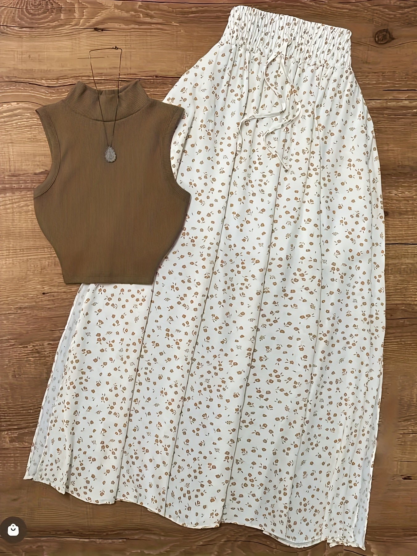 Damen Modisches Zweiteiler-Set mit Rippen-Top und Blumenrock – Eleganter Freizeit-Look