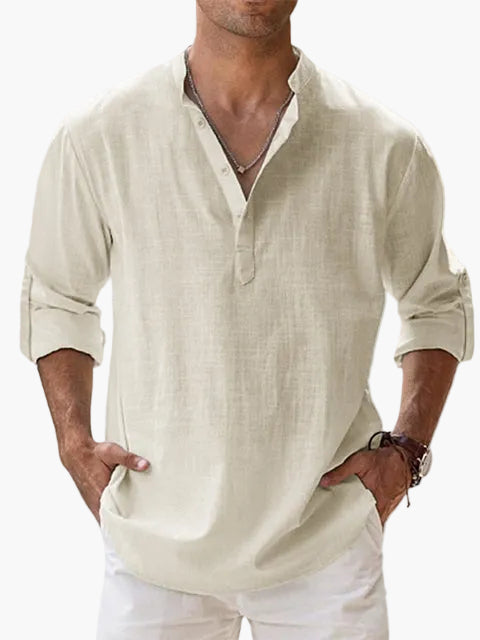Herren Veganes Leinen Henley Shirt – Lässiges Langarm Sommerhemd für Freizeit & Urlaub