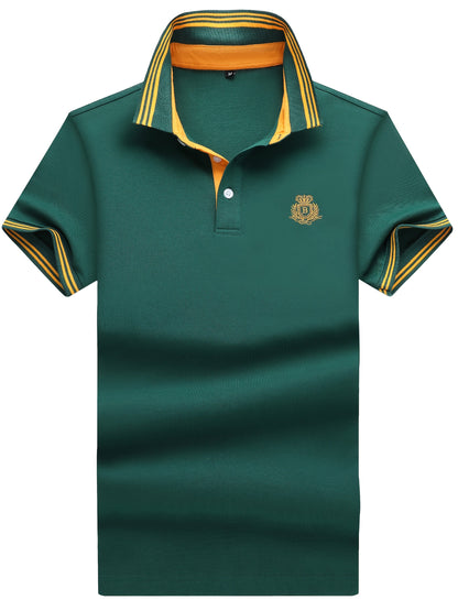 Herren Polo Shirt Klassisch Sportlich mit gesticktem Wappen und Kontrastkragen – Freizeit & Business