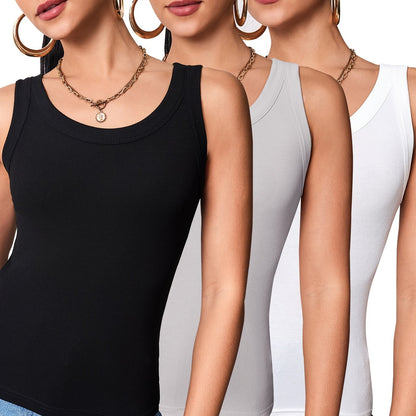 Damen Basic Tanktop 3er-Pack – Figurbetonte Sommer Freizeit Tops