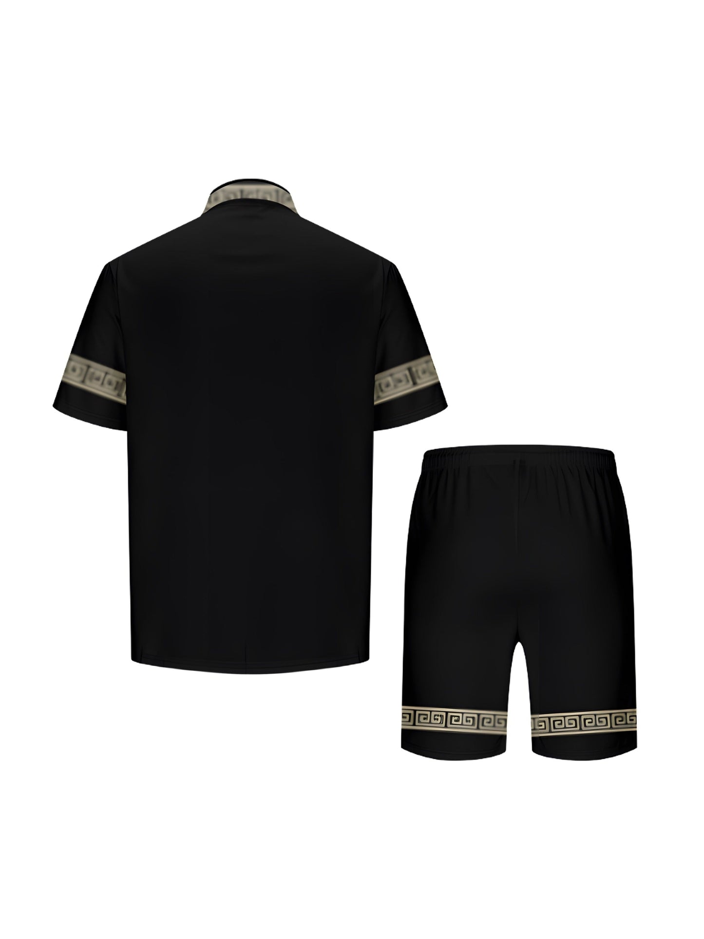 Herren Freizeit Zweiteiler Set mit geometrischem Muster – Kurzarm Hemd und Shorts, Vintage Style, Sommer Outfit