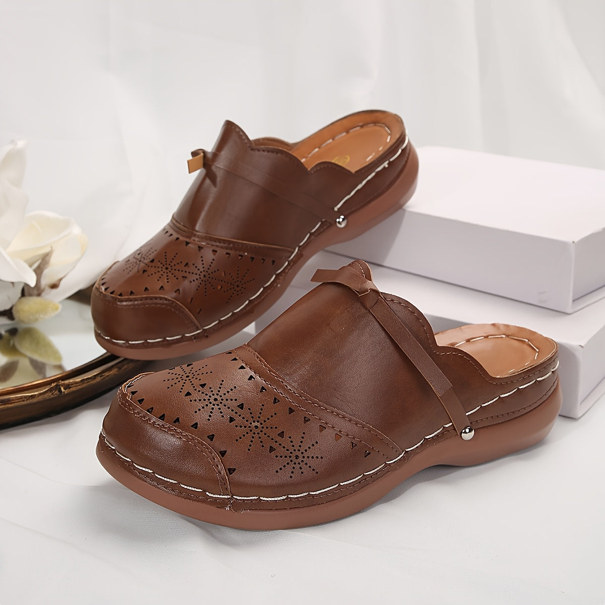 Damen Vintage Komfort Clogs Slip-On Schuhe für Freizeit und Alltag