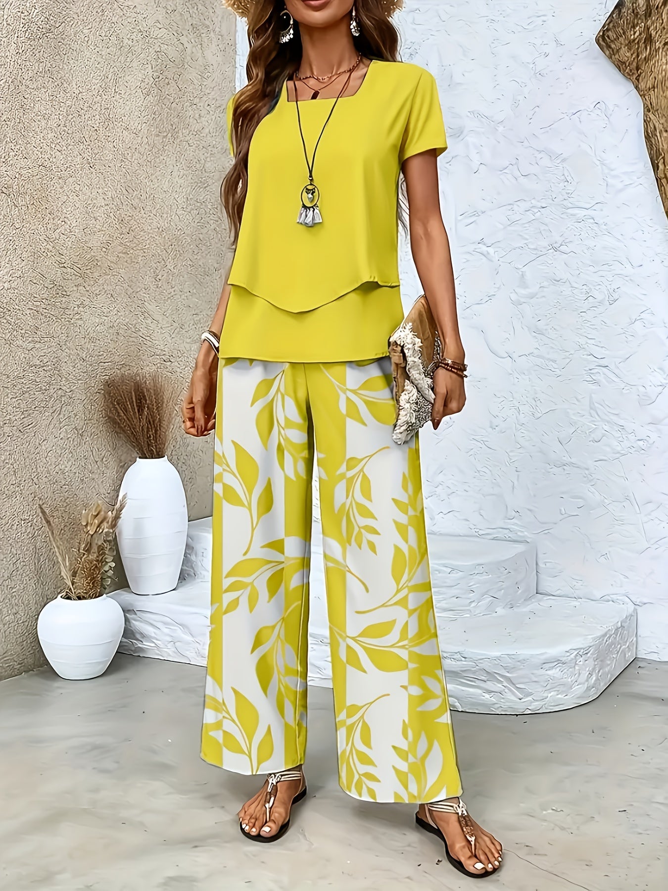 Damen Sommer Set Elegant Zweiteiler mit Weit Bein Hose und Kurzarm Shirt – Perfekt für Freizeit und Urlaub