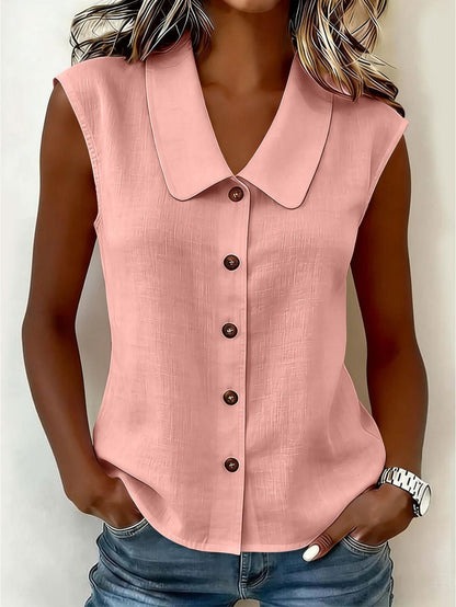 Damen Blusentop mit Knopfleiste und weitem Kragen – Elegantes Freizeit-Oberteil für Büro & Alltag