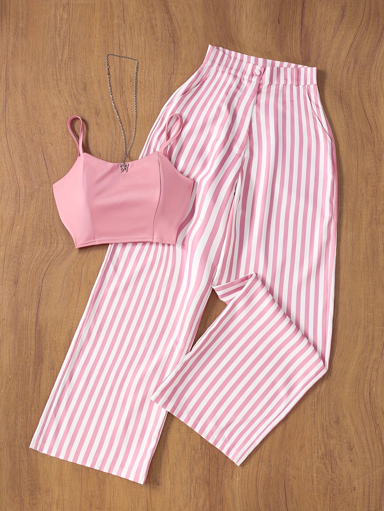 Damen Zweiteiler Set – Elegante gestreifte Hose mit Bustier Top, Modernes Outfit für besondere Anlässe