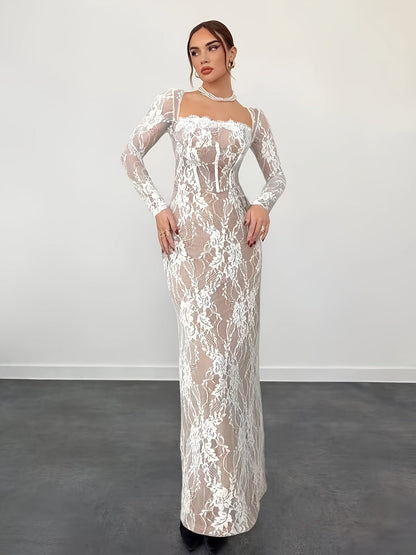 Damen Elegantes Bodycon Abendkleid mit Spitze und Langarm – Perfekt für besondere Anlässe