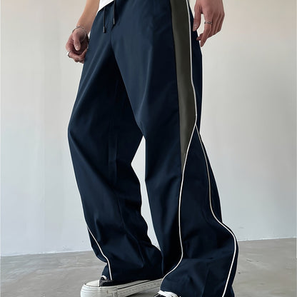 Herren Weit Bein Streetwear Trainingshose mit Kontrastelementen – Sportlicher Freizeit-Look