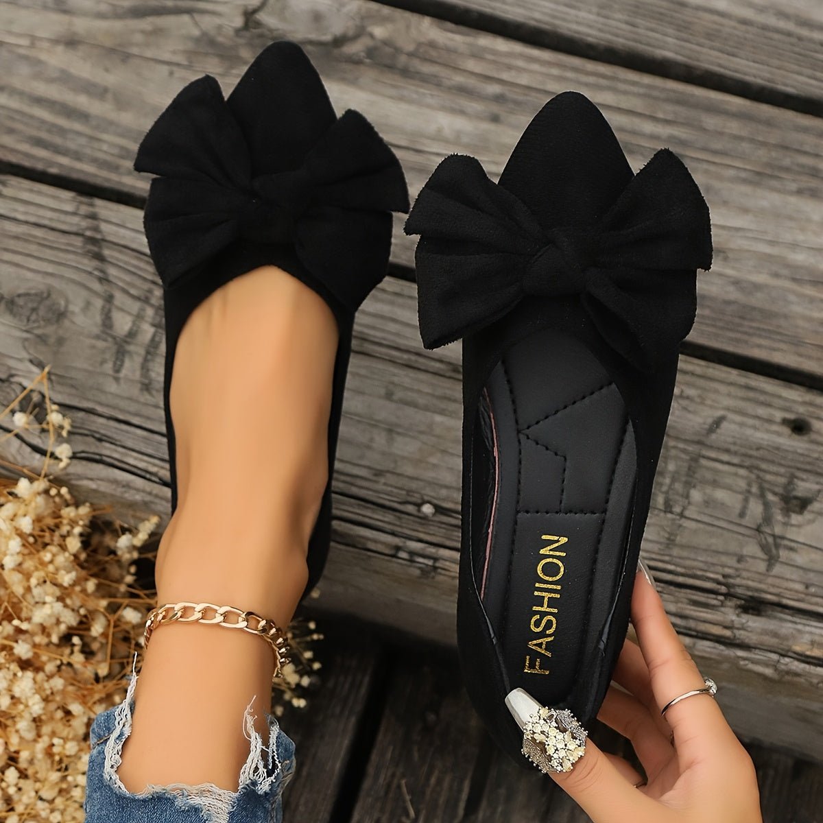 Damen Ballerinas mit Schleife und spitzer Zehenpartie – Elegante Flats für Alltag und Anlass