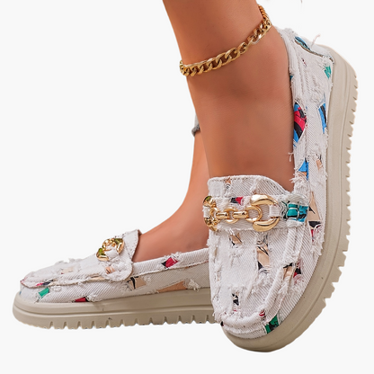 Damen Slip-On Loafer im modischen Fransen-Design mit goldener Kette – Bequeme Freizeitschuhe für den Alltag