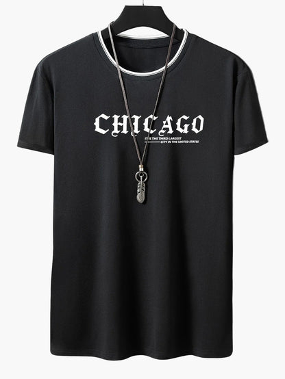 Herren T-Shirt Chicago Print Urban Streetwear Freizeitshirt