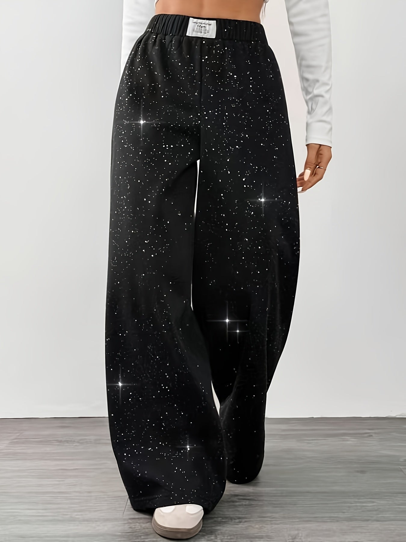 Damen Weite Jogginghose mit Sternenhimmel-Design für Freizeit und Streetwear