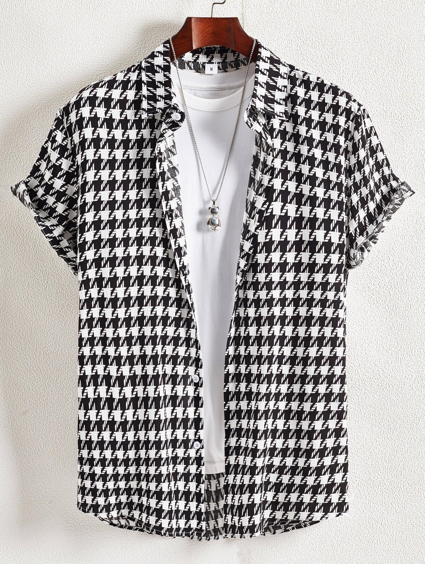 Herren Kurzarm Resort-Hemd mit geometrischem Muster – Modernes Freizeitshirt für stilbewusste Outfits