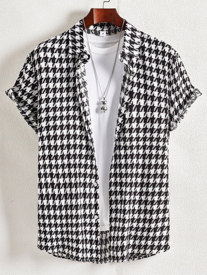 Herren Kurzarm Resort-Hemd mit geometrischem Muster – Modernes Freizeitshirt für stilbewusste Outfits