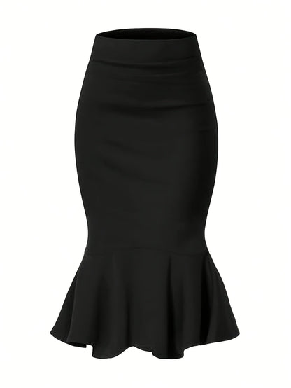 Damen Eleganter Fishtail-Bleistiftrock mit Rüschen – Büro & Anlassmode