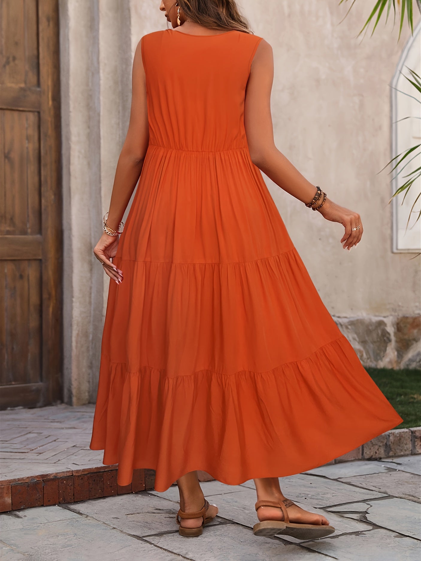 Damen Maxikleid Sommer Boho Elegant Ärmellos Freizeit V-Ausschnitt