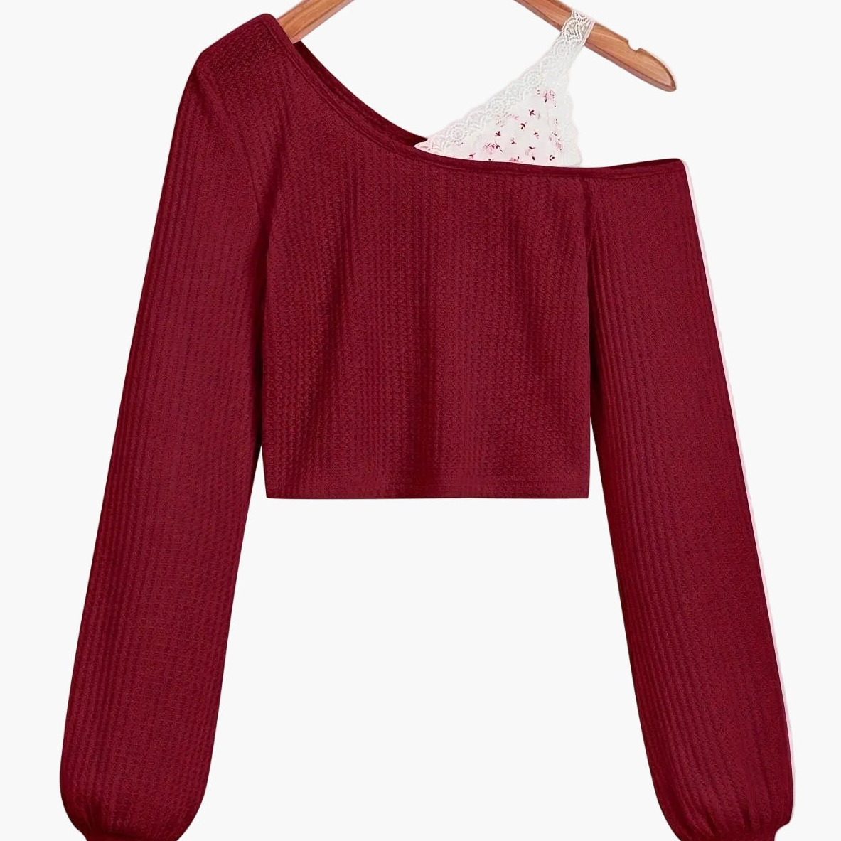 Damen Pullover im Asymmetrischen Schnitt mit Spitze und Einem Schulterfreien Design – Modischer Strickpulli für Alltag und Freizeit