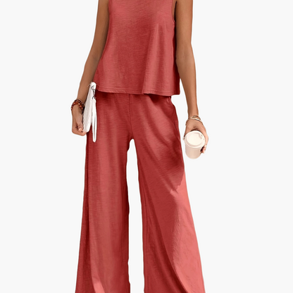 Damen Sommer Set – Elegantes ärmelloses Top und weite Hose für Freizeit und Urlaub