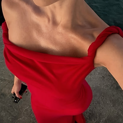 Damen Elegantes Abendkleid mit schulterfreiem Schnitt – Perfekt für festliche Anlässe und besondere Events