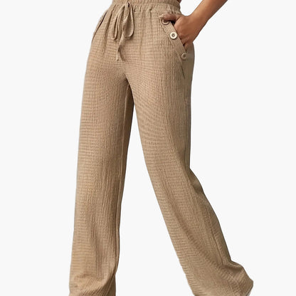 Damen Freizeithose mit weitem Bein und Knopfdetails – Stilvolle Loungehose für Alltag und Freizeit