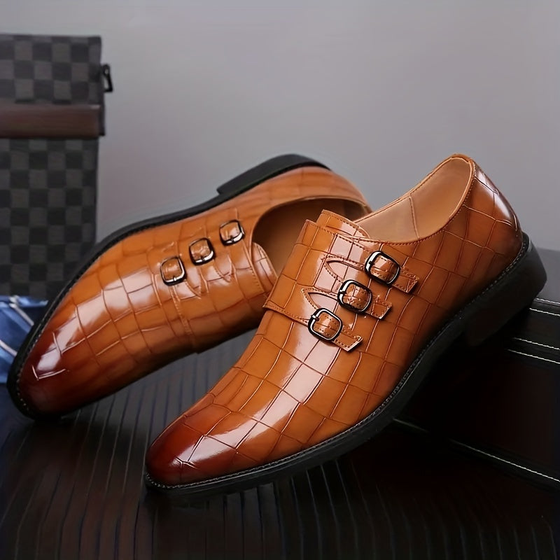 Herren Business-Slipper Vintage mit Dreifach-Schnalle – Elegante Schuhe für Büro & festliche Anlässe