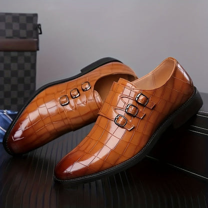 Herren Business-Slipper Vintage mit Dreifach-Schnalle – Elegante Schuhe für Büro & festliche Anlässe