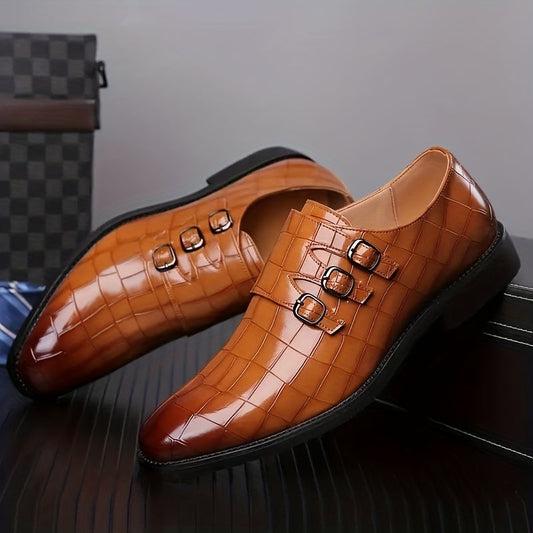 Herren Business-Slipper Vintage mit Dreifach-Schnalle – Elegante Schuhe für Büro & festliche Anlässe