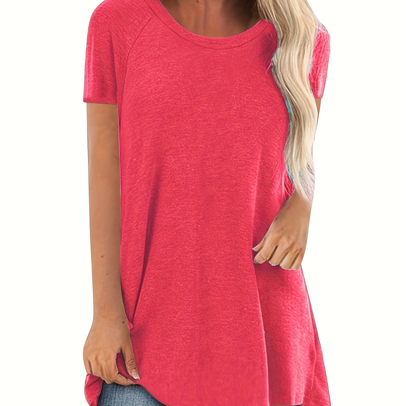 Damen Tunika T-Shirt Kurzarm Lockerer Schnitt Freizeitmode
