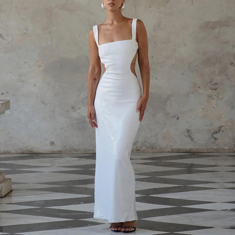 Julia – Pailletten-Rückenfreies Kleid mit eckigem Ausschnitt