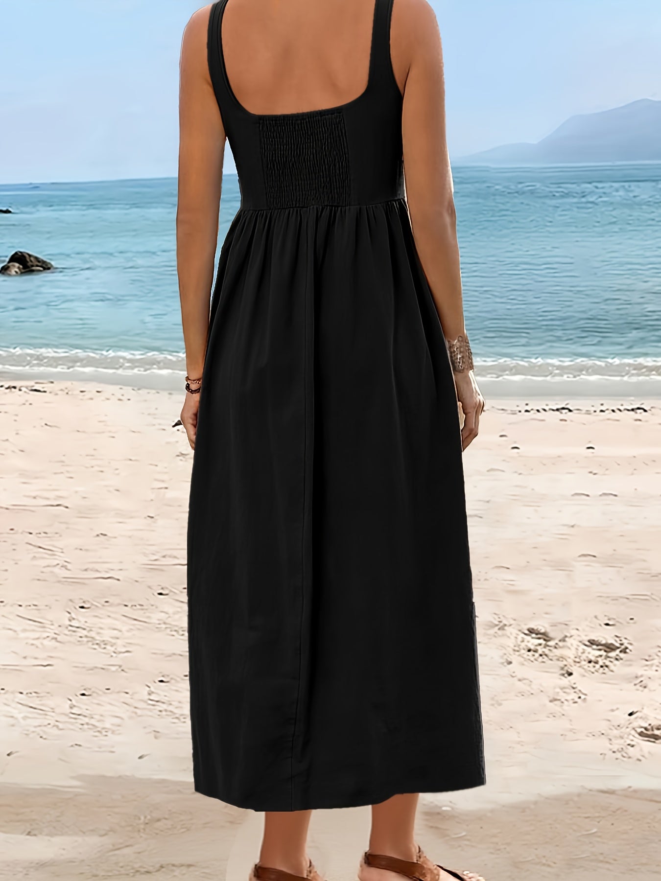 Damen Sommer-Midikleid Urlaub Stil ärmellos Fit & Flare