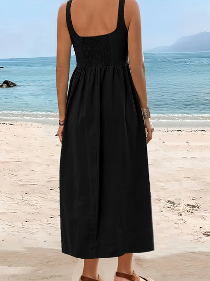 Damen Sommer-Midikleid Urlaub Stil ärmellos Fit & Flare