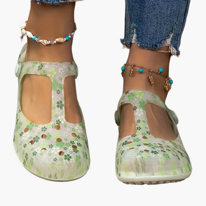 Damen Komfort-Sommerschuhe mit Blumendruck und Riemchen – Bequeme Freizeit Mary Janes