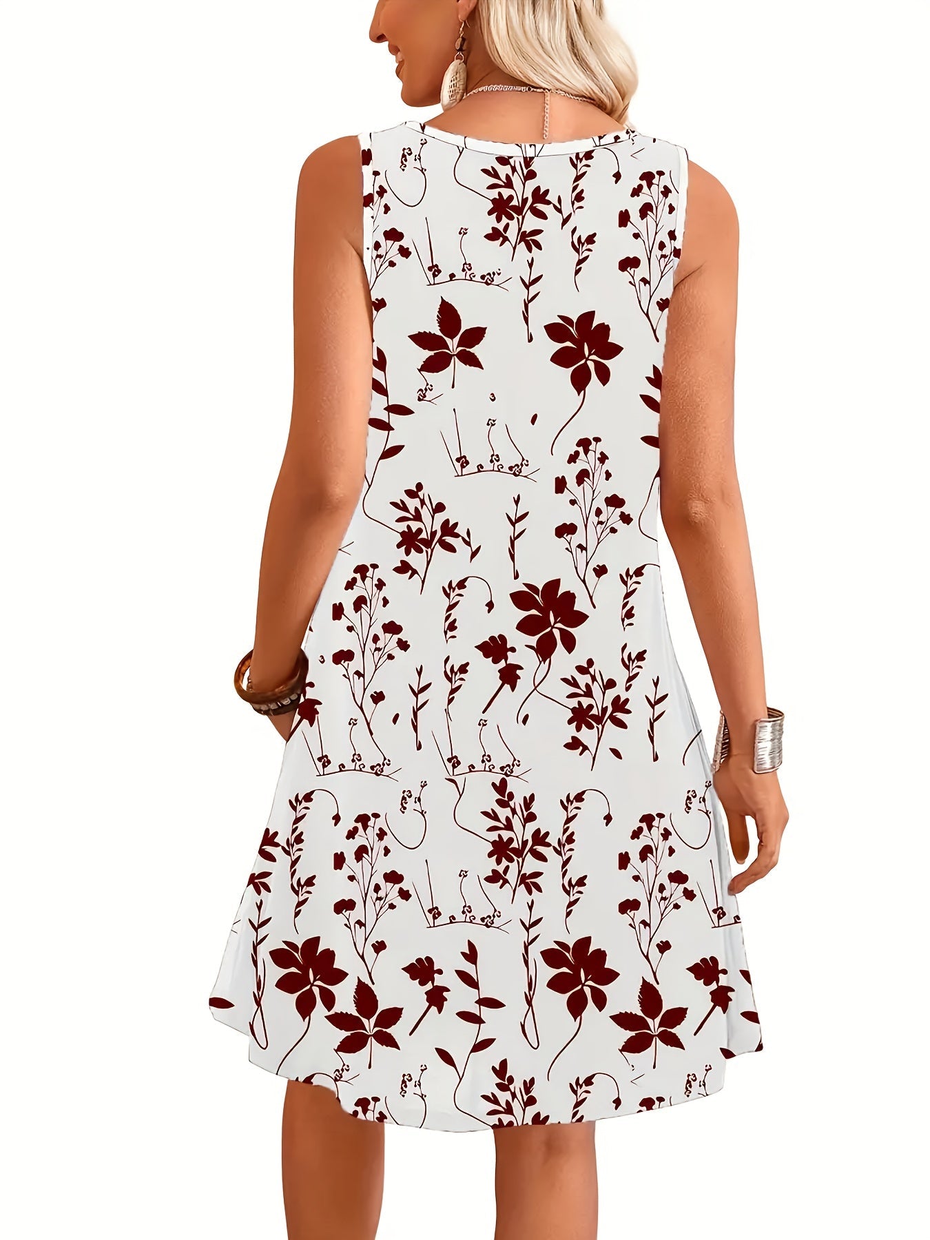 Damen Sommerkleid ärmellos mit floralem Print, elegantes Freizeitkleid für Alltag und Urlaub