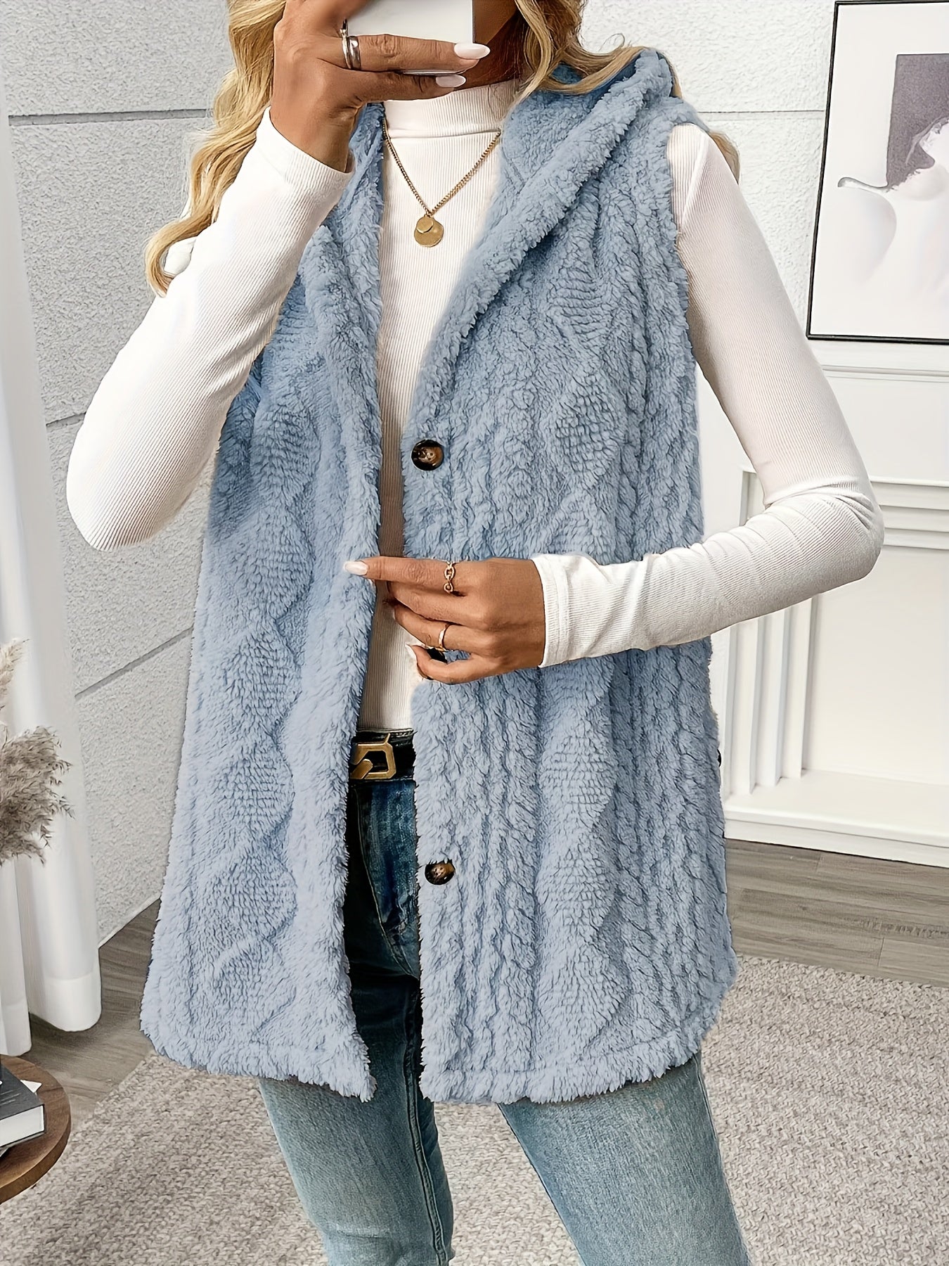 Damen Strickweste mit Kapuze und Knöpfen – Eleganter Freizeit-Look für jeden Anlass