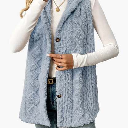 Damen Strickweste mit Kapuze und Knöpfen – Eleganter Freizeit-Look für jeden Anlass