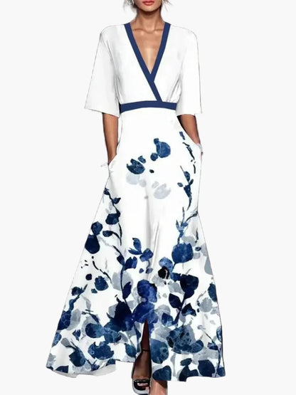Damen Maxikleid Elegant mit Blumenmuster und 3/4-Ärmeln – Perfekt für besondere Anlässe