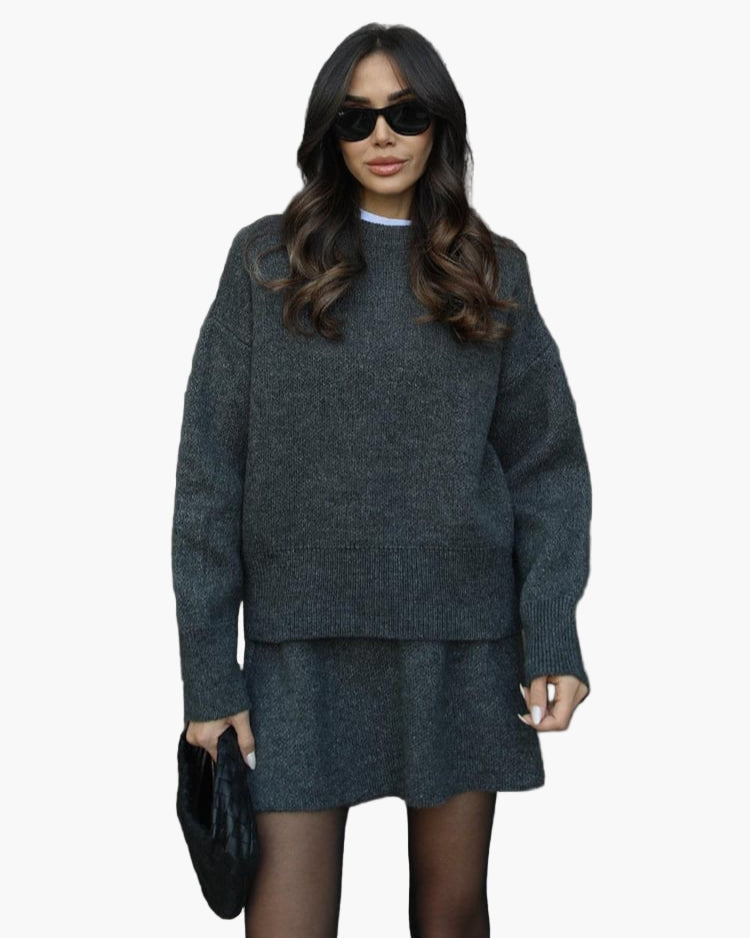 Damen Strickset – Modisches Herbst-Winter Outfit mit Pullover und Rock, Elegant & Bequem